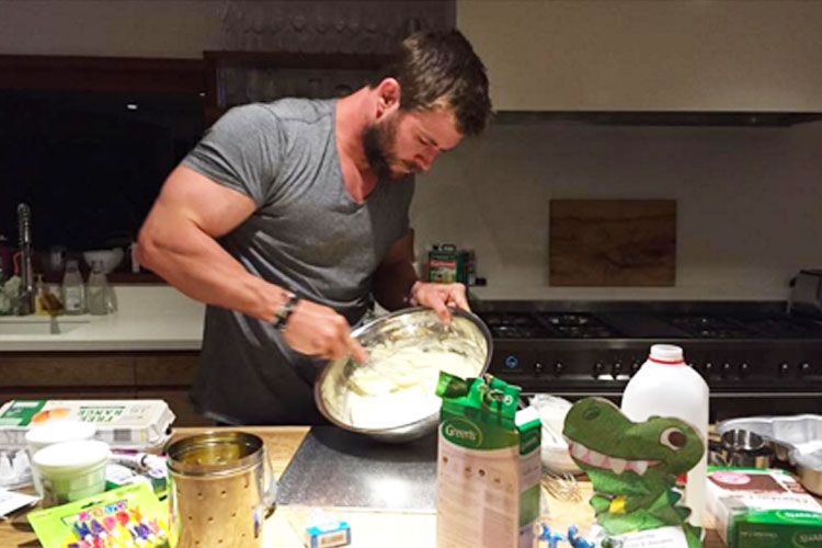 Chris Hemsworth baking a birthday cake for his 4 year daughter