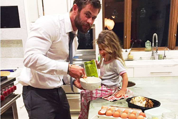 Birthday cake baking Chris Hemsworth