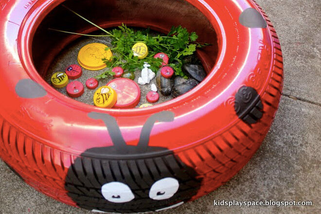 Recycle re-use tyres ladybird