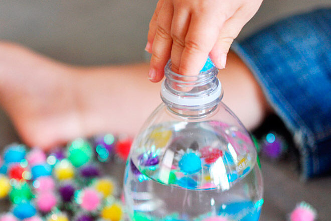 Beads in a Waterbottle Fine Motor Busy Bag