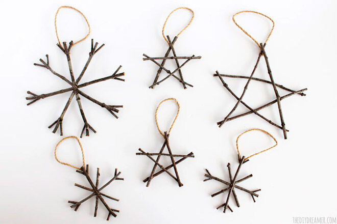 Star Christmas DIY decorations made from twigs
