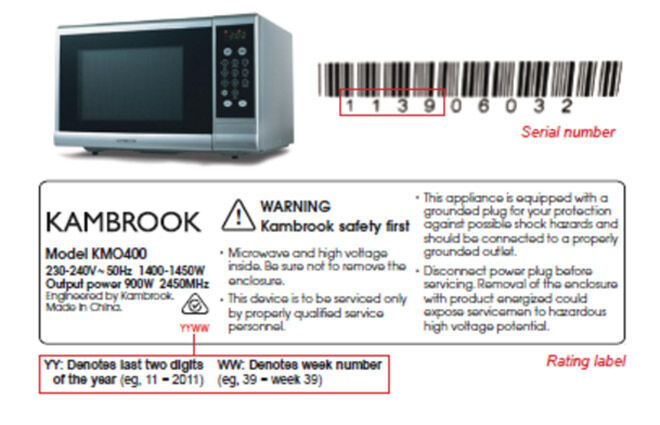 Serial numbers erecalled on Kambrook microwave oven