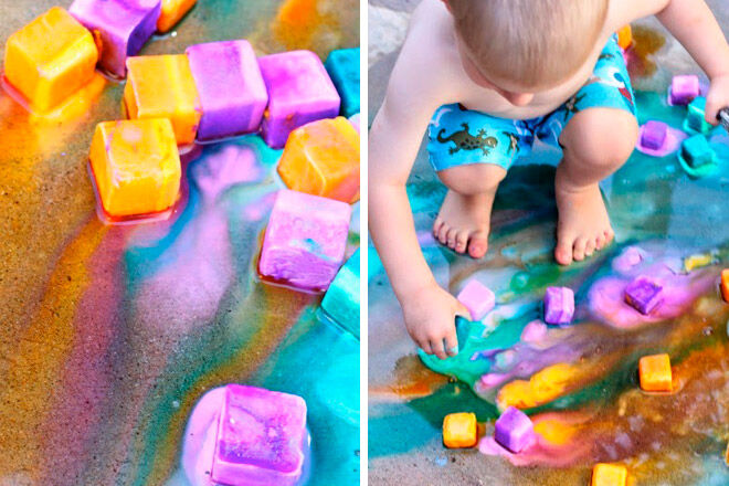 ice chalk water play toddler