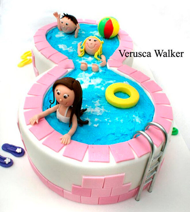 swimming pool number cake kids