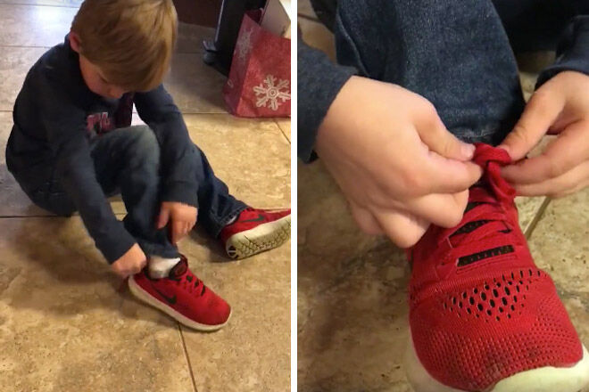 child shoelace tying facebook