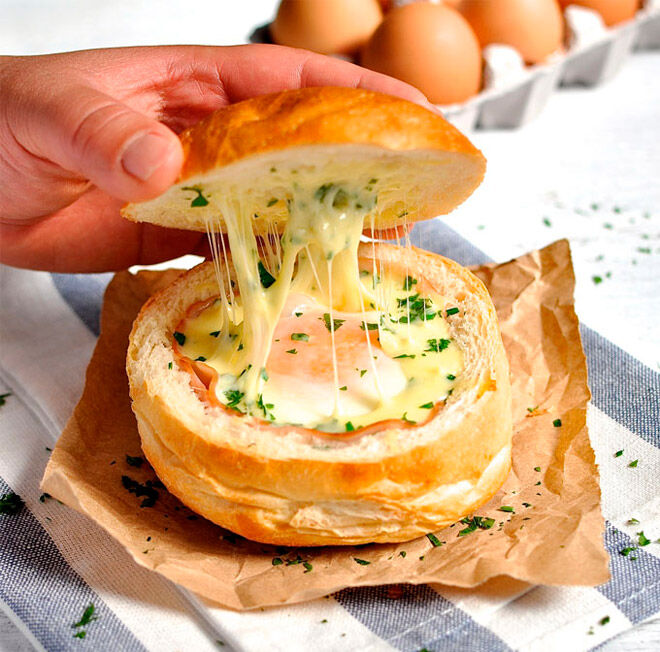 ham cheese egg bread bowl camping food kids