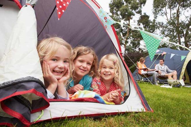 Kids camping in tents