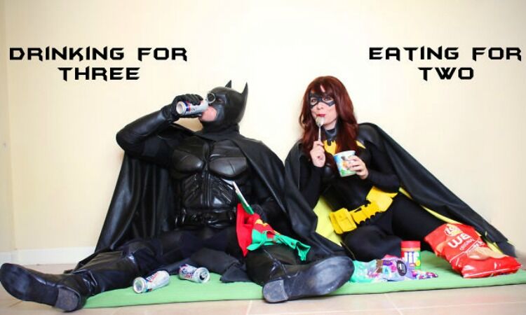 Batman and Batgirl funny pregnancy reveal photo