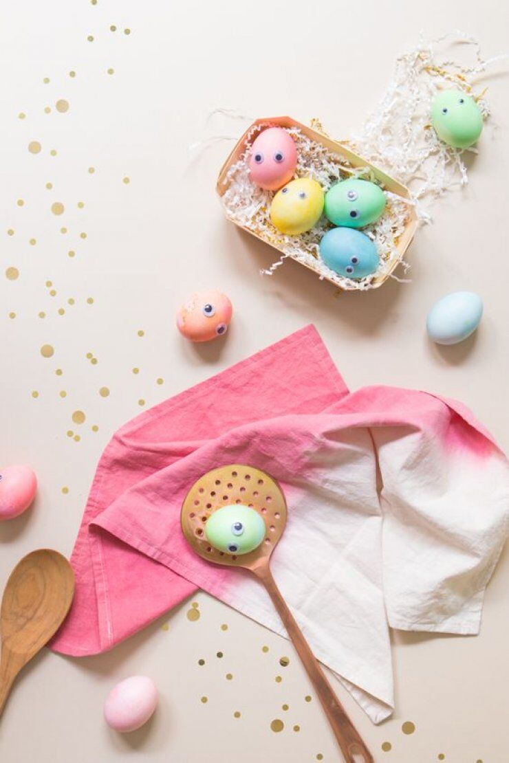 colourful easter eggs with googly eyes