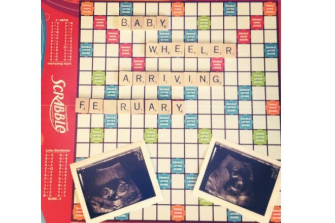 Scrabble board pregnancy announcement ultrasound
