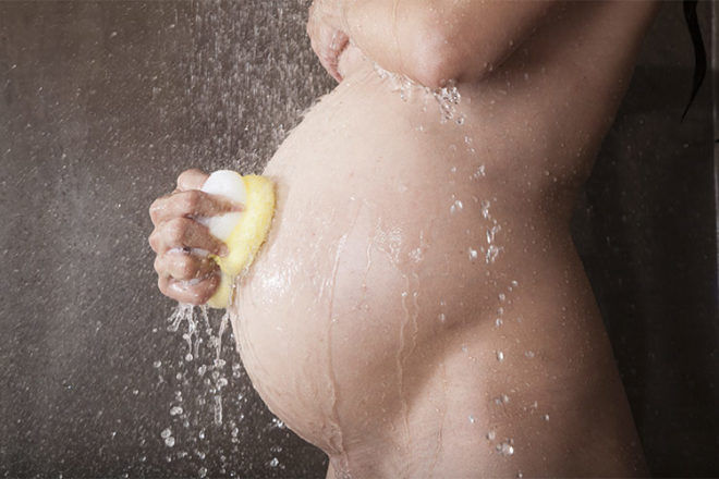 pregnant woman in the shower