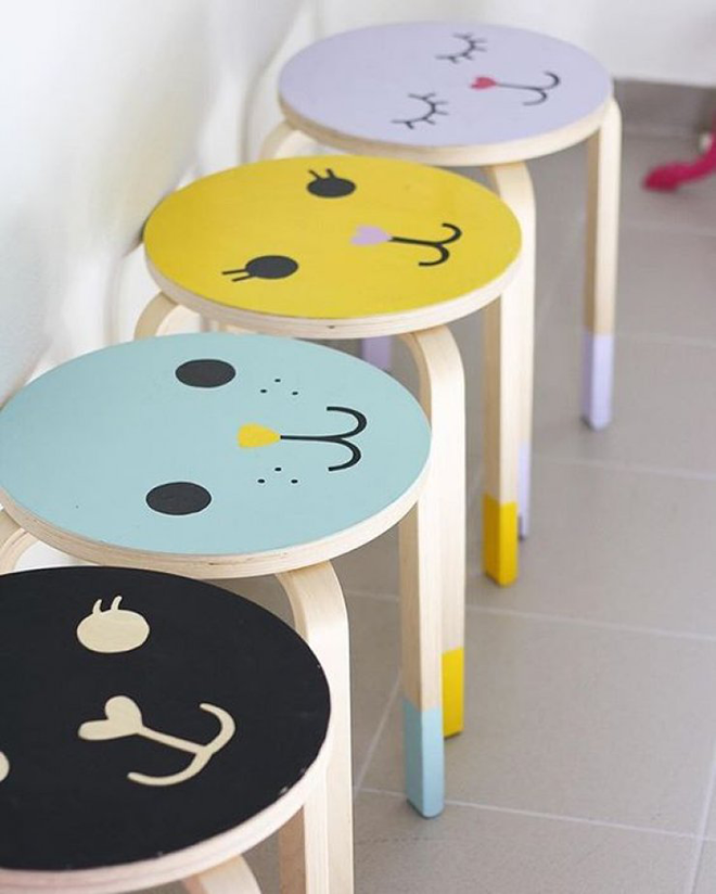 IKEA stool hack animal faces