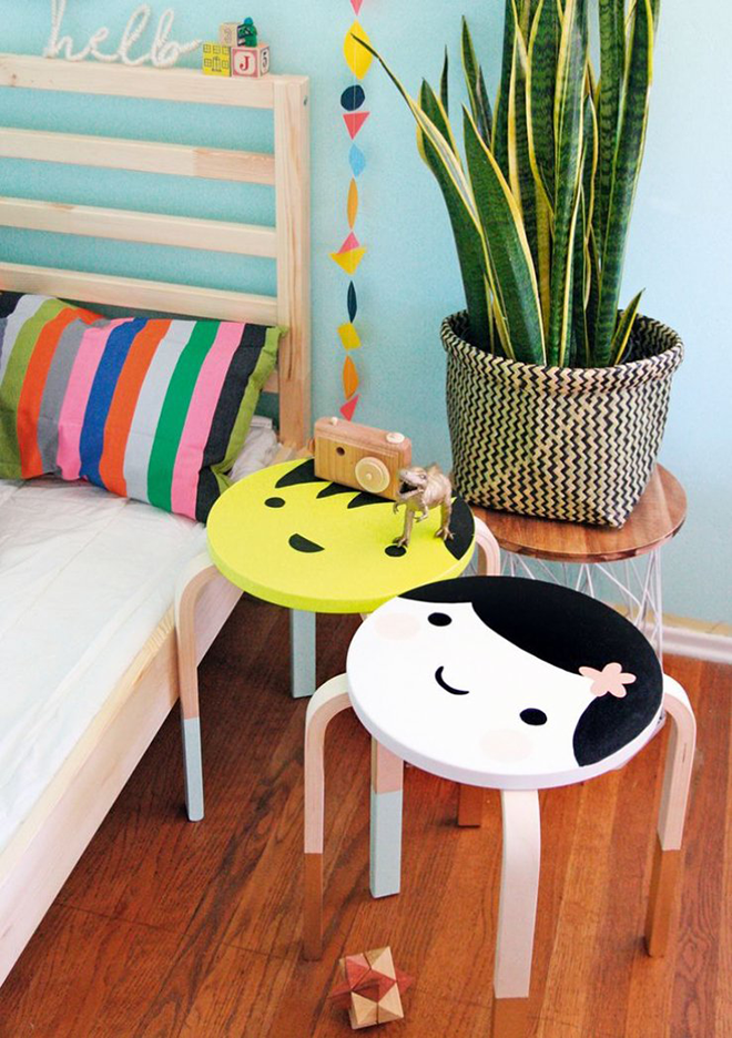 IKEA stool hacks painted faces