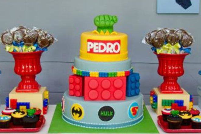 lego superhero three tier cake