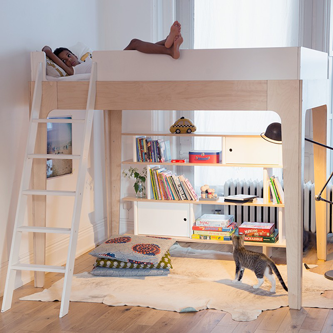 Loft bed with sitting store area underneath