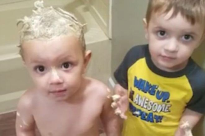 Mason and Jaxson Hargrave covered in butter