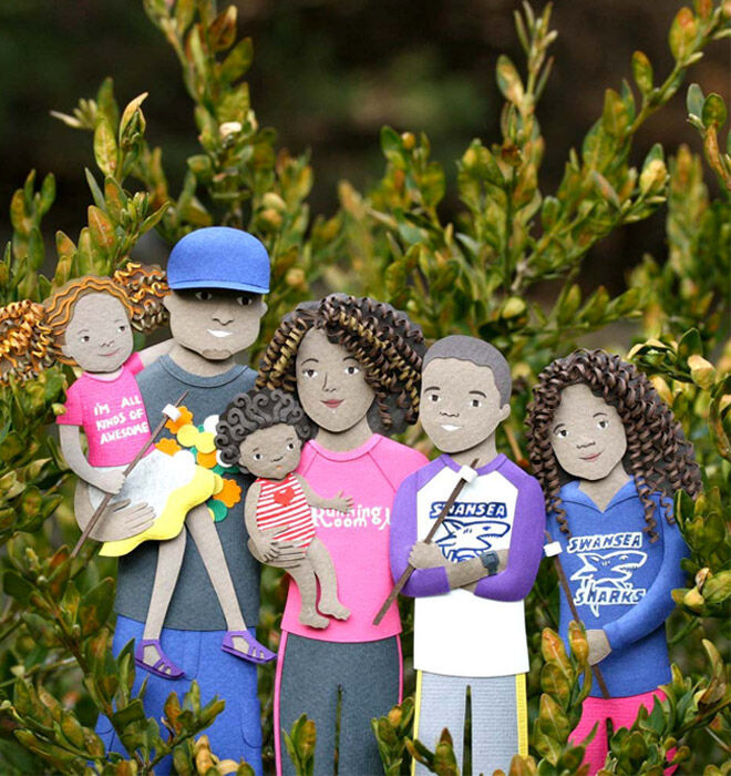 Purple Paper People cutout family portraits