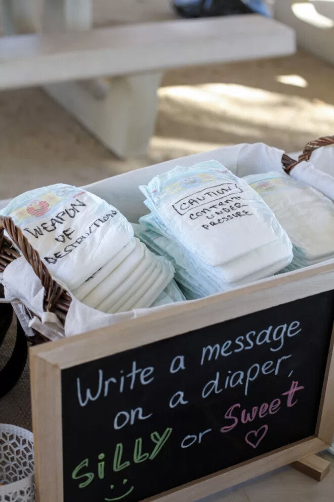 BAby Shower Games: Write a message on a nappy
