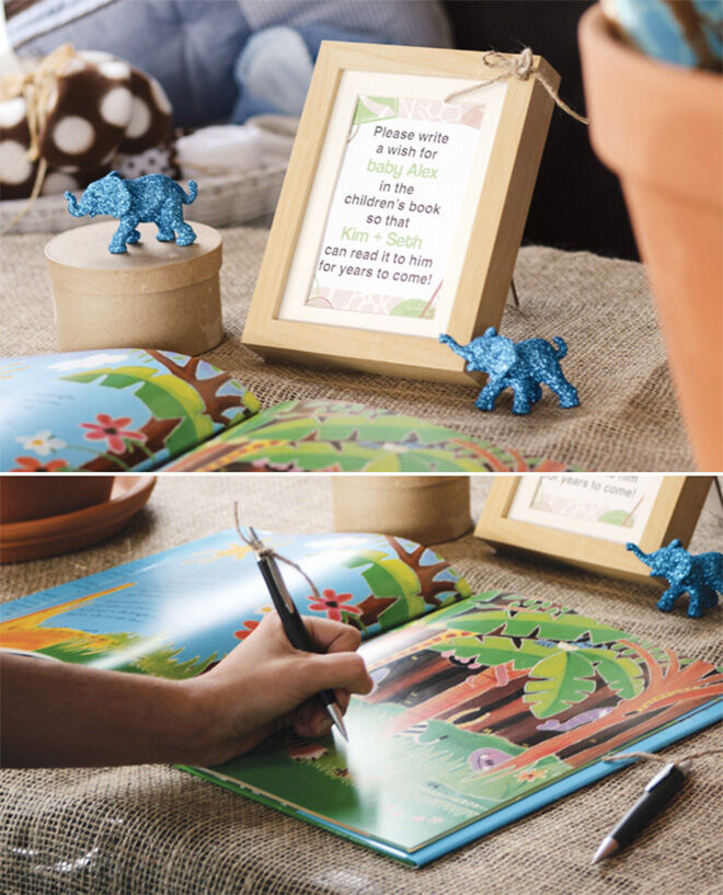 Use a picture book as a guest book for baby shower