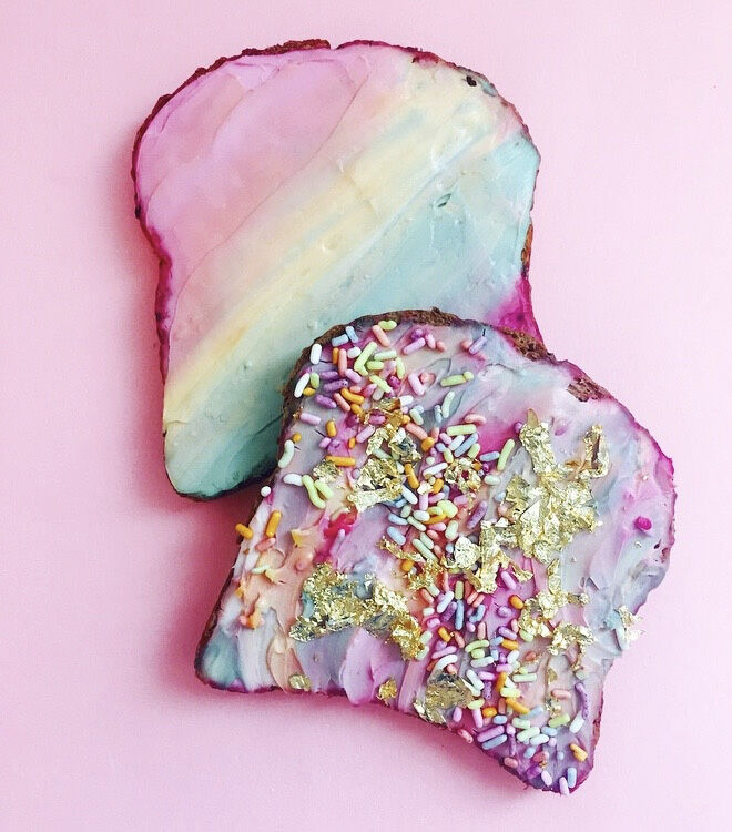 healthy unicorn toast with sprinkles