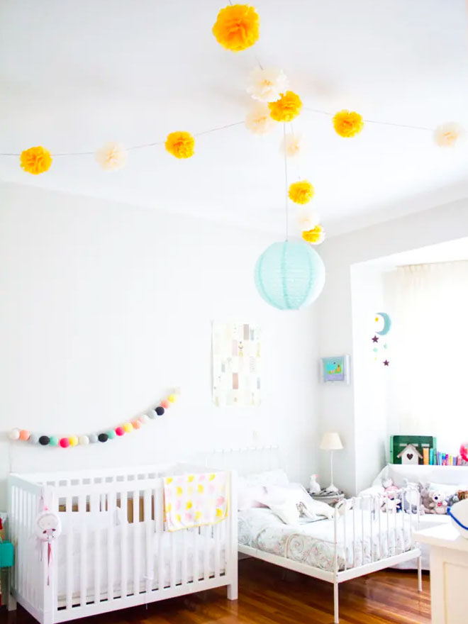 Colourful baby toddler shared bedroom