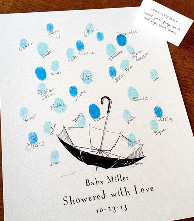 Baby shower thumbprint guestbook: finger print rain drop card