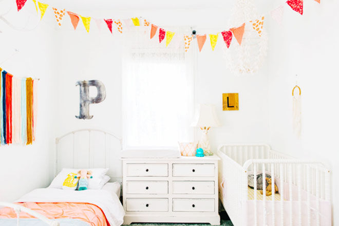 Coral pink toddler baby shared bedroom