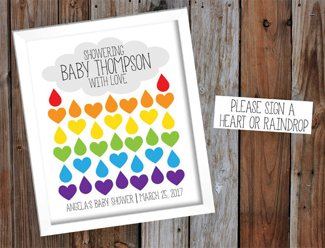 Raindrops and hearts baby shower guest book