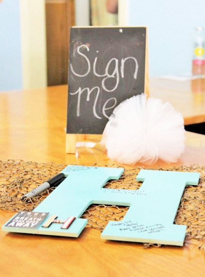 Sign a letter baby shower guest book idea