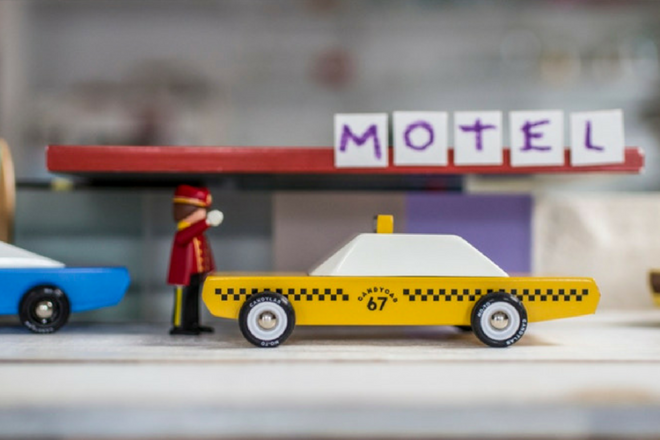 Taxi and driver Candylab wooden toy cars