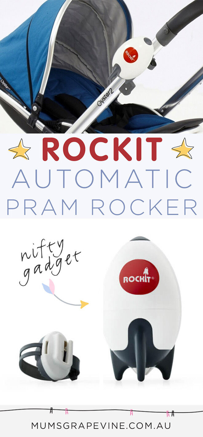 Rockit, a hands-free, automatic pram rocker, that will rock the pram for you, with the press of a button. It fits on any pram, and has just landed in Australia.