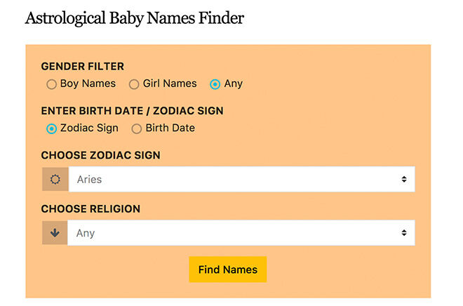 Pic a baby name on star sign with this Astrological baby name finder app
