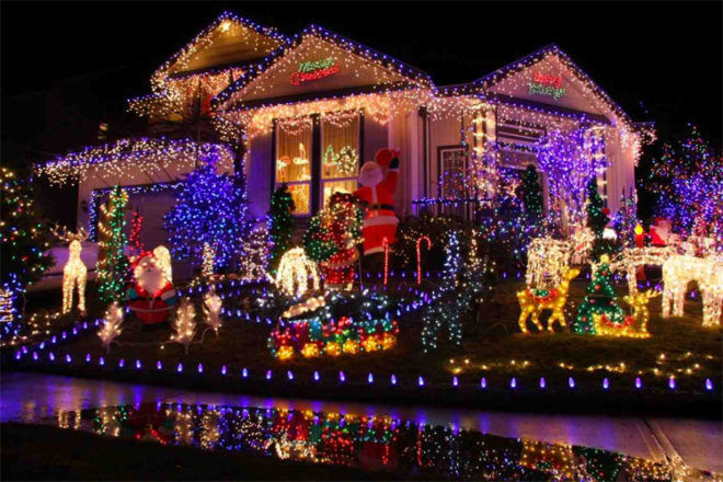 Christmas Lights on house in street