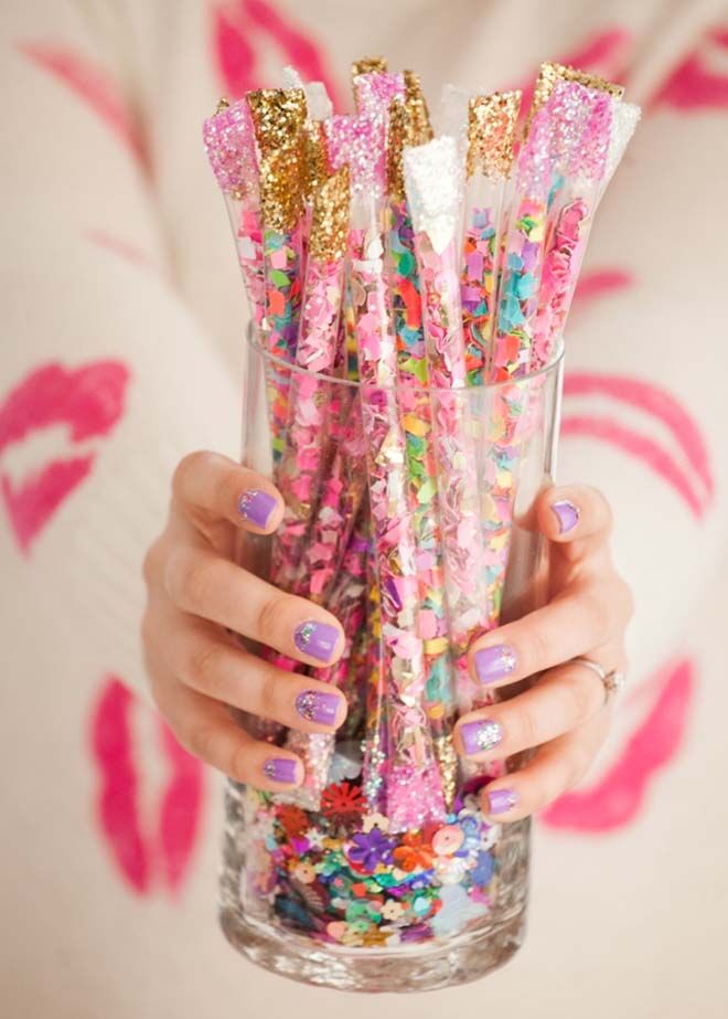Make your own confetti sticks for new year's eve