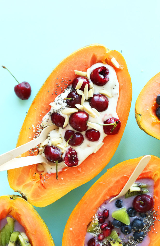 Papaya Boats with ice-cream