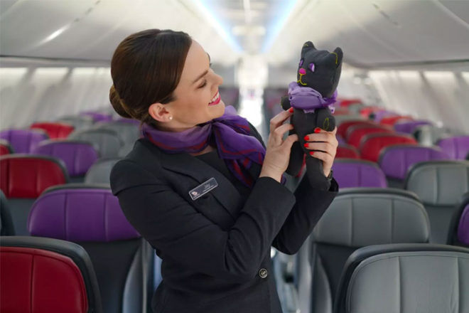 Teddy bears made from recycled Virgin Australia uniforms