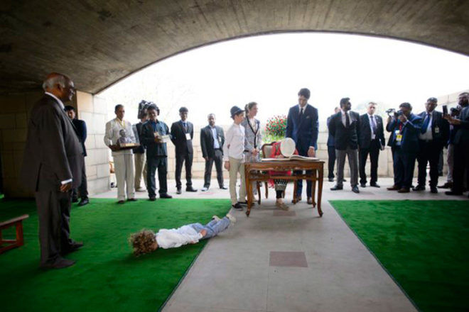 Hadrien Trudeau lying down on trip to India
