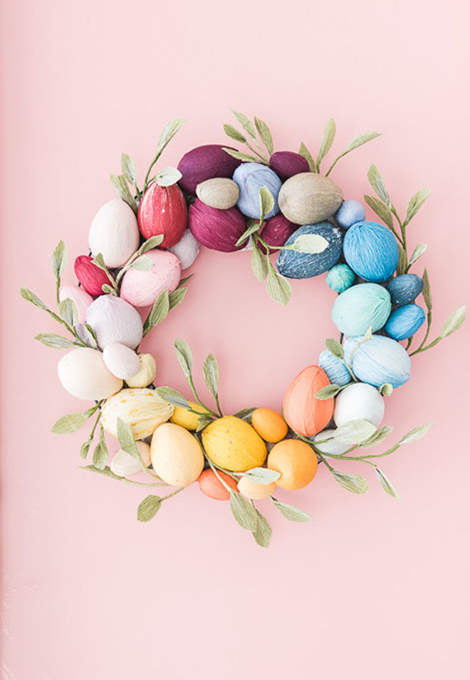 Crepe paper egg Easter wreath