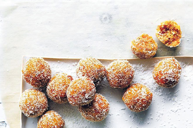 Coconut, chia and apricot bliss balls