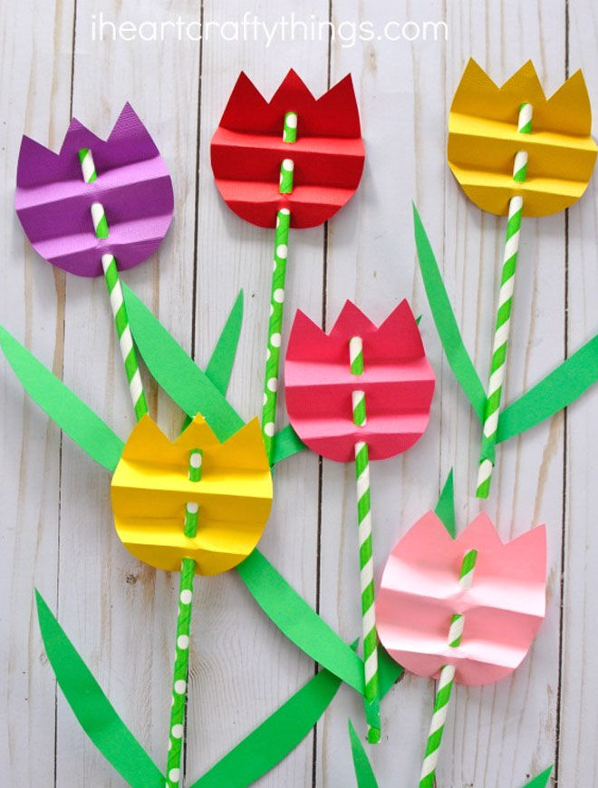 Paper Straw Tulips Mother's Day craft