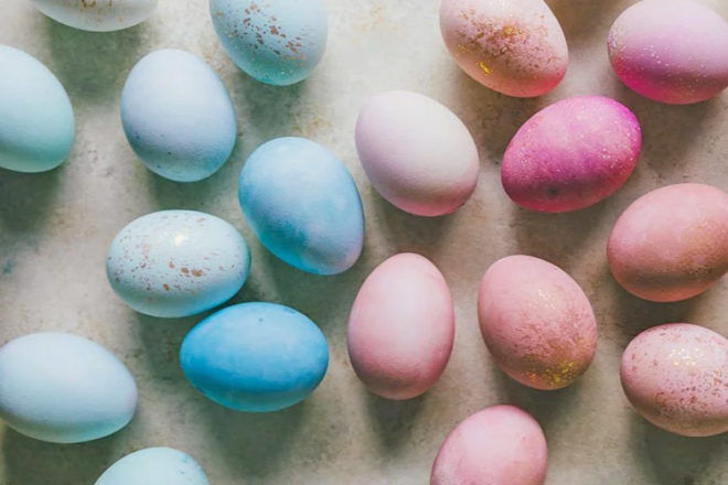 Blue and pink dyed eggs