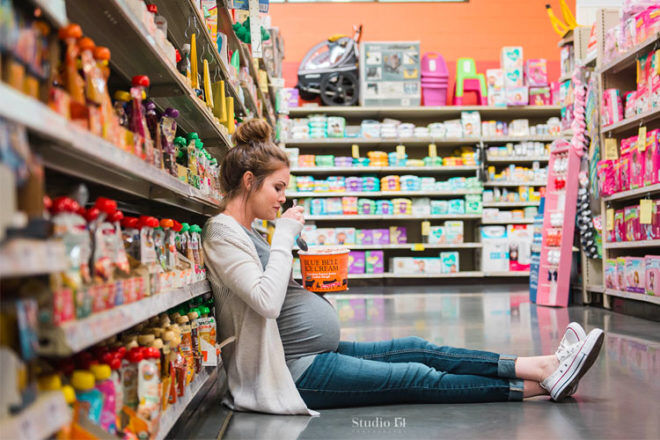 Maternity supermarket shoot