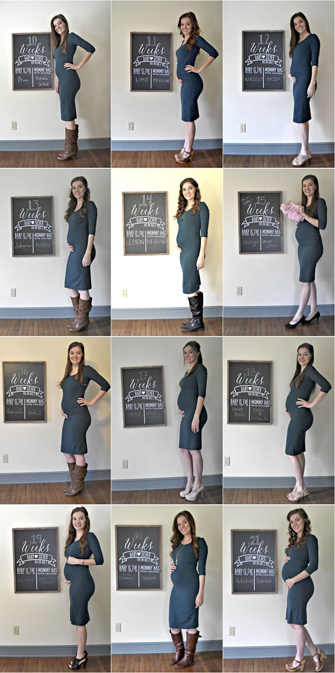 14 pregnancy week by week photo ideas: Same outfit pregnancy progression photos