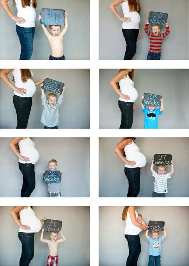 14 pregnancy week by week photo ideas: Week by week pregnancy photos with sibling