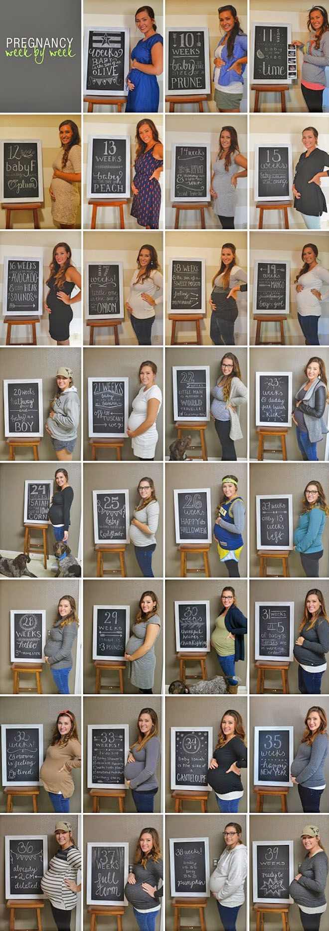 14 pregnancy week by week photo ideas: with chalkboard