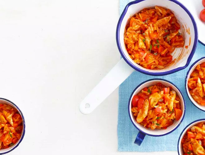 Chicken and tomato pasta for baby led weaning