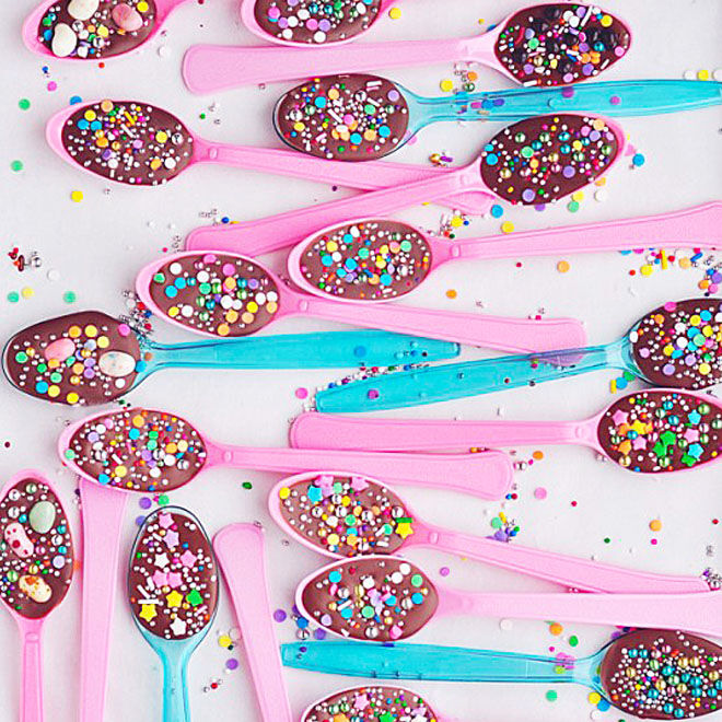 Chocolate dipped spoons with sprinkles