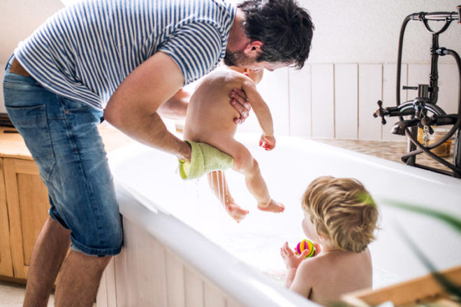 How to bath a baby and a toddler