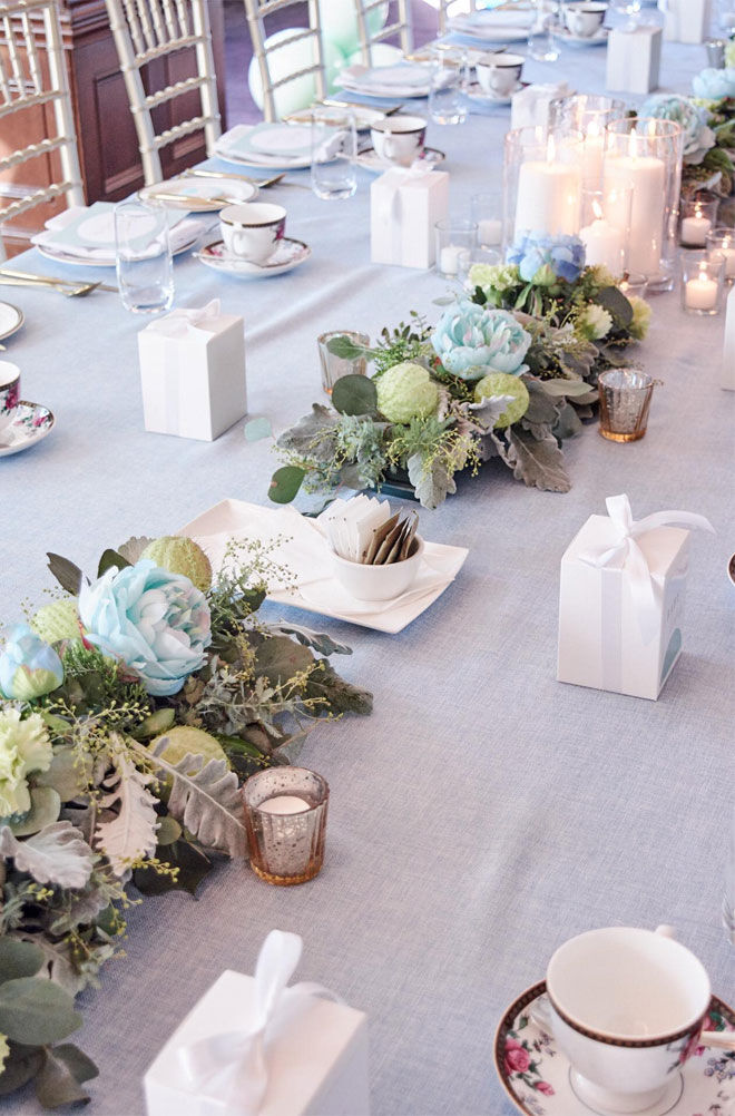 Langham Melbourne baby shower blue table setting