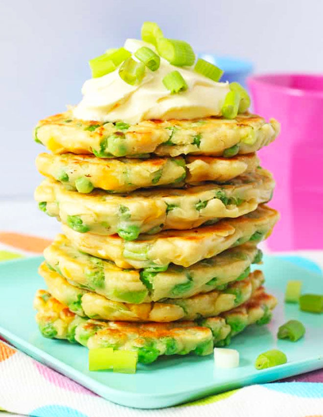 Pea and sweetcorn fritters are ideal for baby finger food